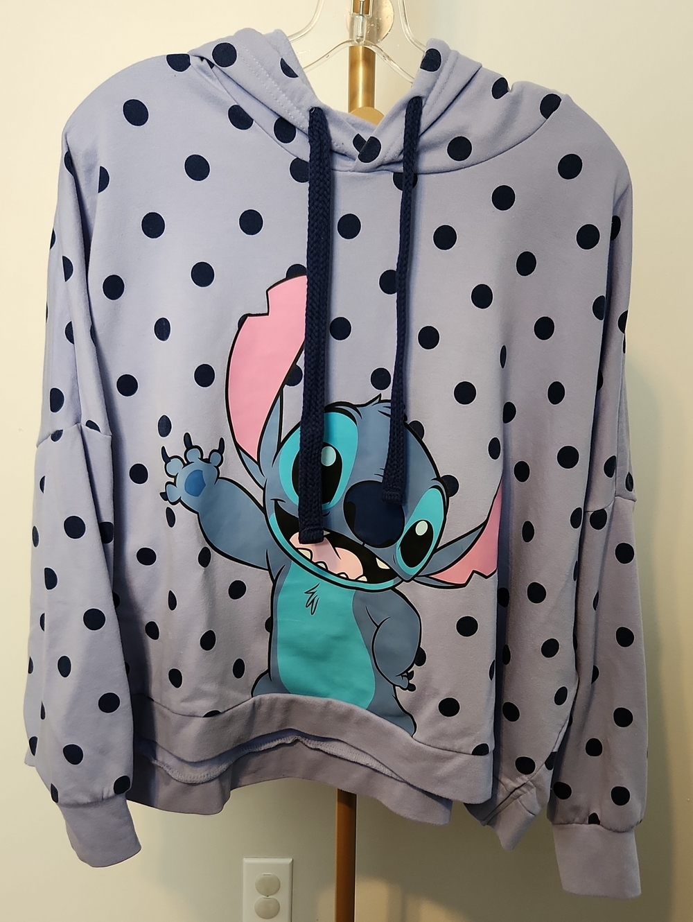 Stitch Polka Dot Hoodie - Lavender with Navy Dots